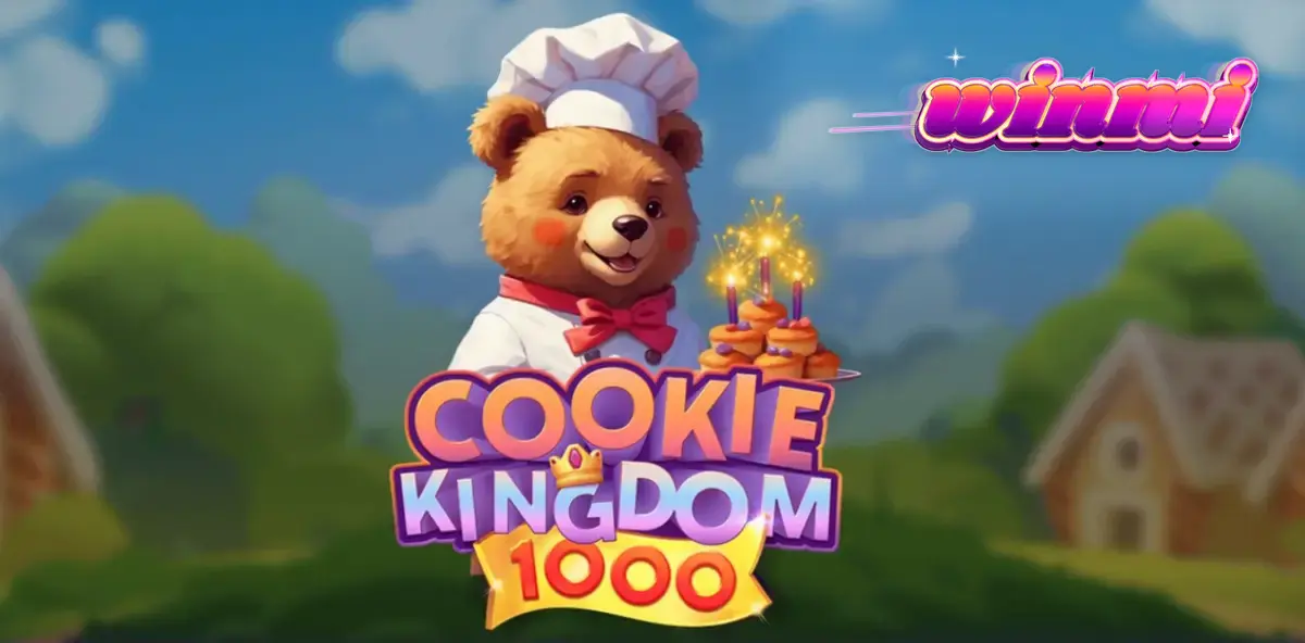Interface colorida e temática do jogo Cookie Kingdom 1000 com o urso padeiro